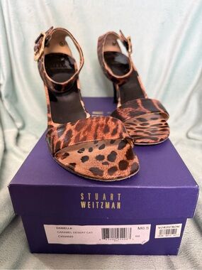 Stuart Weitzman Leopard Print Ankle-Strap Sandal in Brown and Black